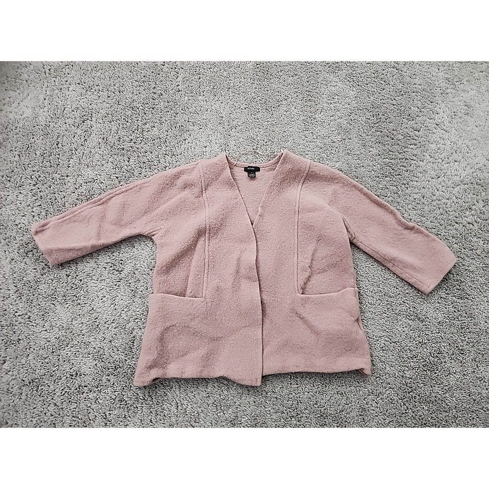 Alfani Cardigan Sweater Womens S Pink 100% Merino Wool Open Front Pockets